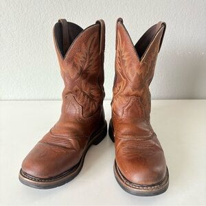 Justin Boots Brown Leather Safety Work Boots Western Cowboy Men’s Size 9 D